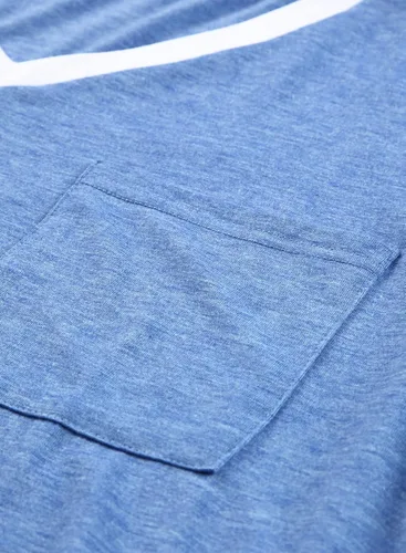 Miniatura 68 de Eytino Blusas de talla grande para mujer, cuello en V, manga corta, a rayas, casual, holgada, con bolsillo (1X-5X)
