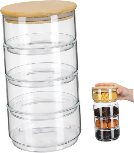 Tarros de galletas decorativos apilables de 4 niveles | Tarros de vidrio apilables con tapas, recipientes herméticos de almacenamiento sellados para