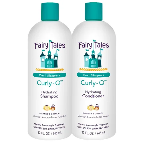 Fairy Tales Curly-Q Champú hidratante y acondicionador para niños, sin parabenos, sulfatos, gluten y nueces, para todo tipo de rizos, incluido el