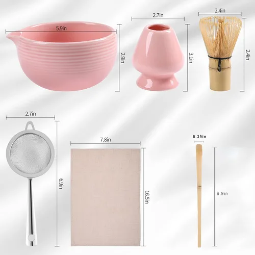 Miniatura 7 de Kit Ceremony Matcha – Batidor de bambú (Chasen) Scoop (Chashaku) Chawan Bowl con boquilla para verter colador de soporte para batidor, el juego