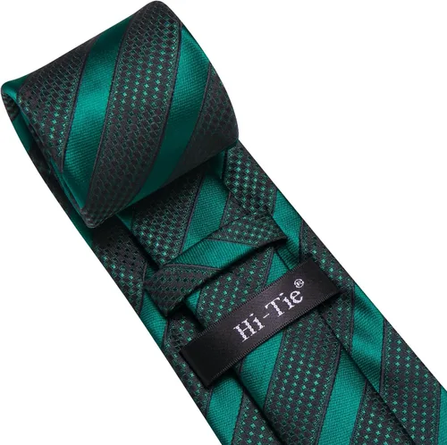 Miniatura 53 de Hi-Tie Corbatas de seda para hombre, diseño de cachemira a rayas, con bolsillo, gemelos cuadrados, conjunto formal de negocios