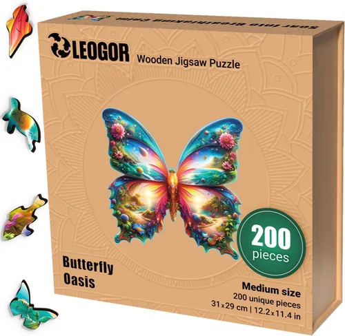 Miniatura 7 de LEOGOR Rompecabezas de madera para adultos de 200 piezas (12.2 x 11.4 pulgadas), rompecabezas de mariposa, madera extra gruesa de 0.197 in, diseño