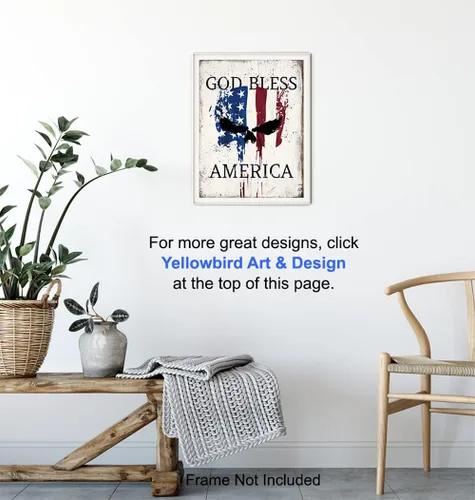 Miniatura 5 de Decoración de pared con la bandera estadounidense The Punisher - Decoración patriótica - Letrero de Dios bendiga Estados Unidos - Arte de pared
