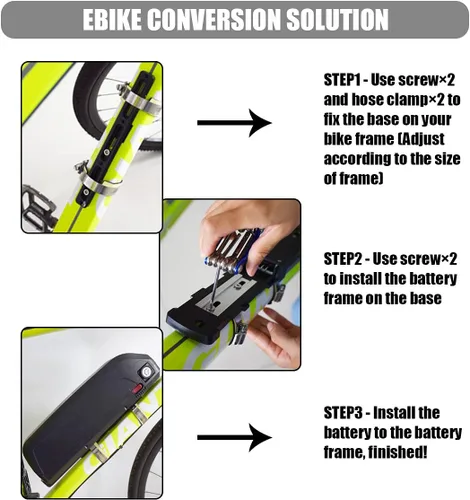 Miniatura 2 de DRIFT MANIAC Kit de conversión Ebike para adaptador de batería, montaje en bastidor, aluminio negro