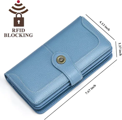 Miniatura 4 de FALAN MULE Cartera de cuero genuino RFID bloqueo gran capacidad Trifold señoras cartera.