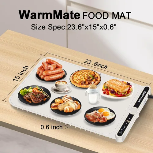 Miniatura 8 de Tapete de calentamiento de alimentos, bandeja de calentamiento eléctrica con control de precisión de temperatura de 9 niveles, temporizador de 6