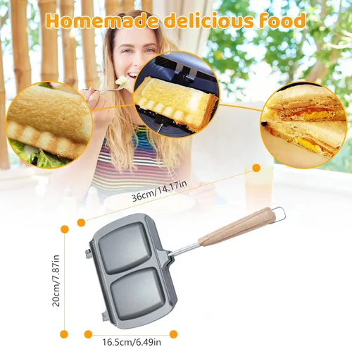Miniatura 8 de Sartén de doble cara, sartén para hornear sándwich, sartén de aluminio con tapa abatible antiadherente, sartén de doble cara para panqueques