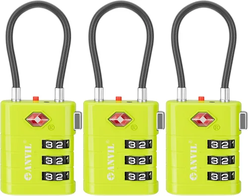 Miniatura 24 de ANVIL Candados para Equipaje Aprobados por TSA – Candados de Viaje de Combinación TSA008 de Alta Seguridad con Indicador de Inspección para Maletas