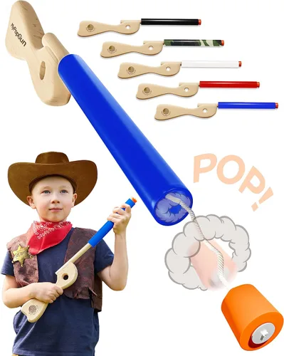 Miniatura 11 de Pistola de Juguete Pop Negra para Niños - Pistolas de Juguete de Madera para Niños de 3-7 Años - Pistola Falsa con Acabado de Madera Resistente