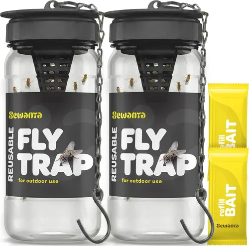 Miniatura 9 de Trampa para moscas para exteriores (paquete de 4) trampas para moscas al aire libre con cebo no tóxico soluble – Repelente de moscas solo para uso
