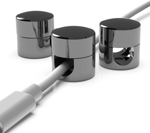 ICONIT Anclajes de cable para organización de escritorio color Gun Metal | Organizadores de cables de aluminio premium | Cargador + clips de gestión