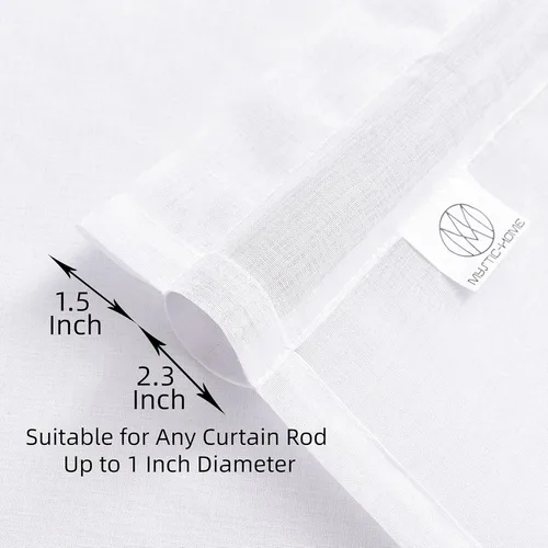 Miniatura 8 de Cortinas para ventana cortinas blancas traslúcidas de 90 pulgadas de largo, 2 paneles de cortinas de tul, paneles de ventana para cortinas de Blanco