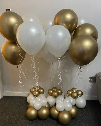 Miniatura 2 de Globos blancos y dorados, 90 globos de látex blanco brillante y dorado de 12 pulgadas, globos redondos de helio para cumpleaños, día de San Oro