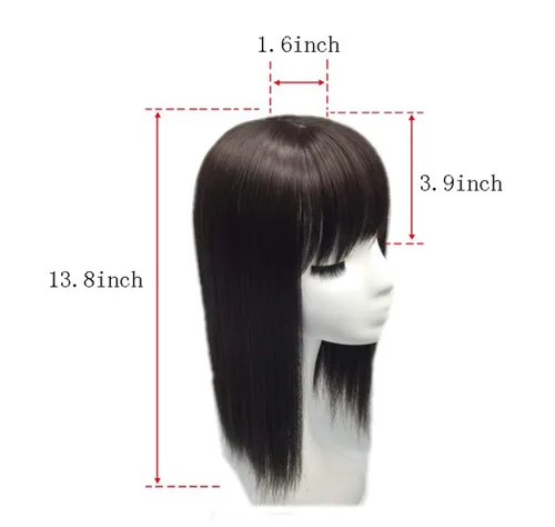Miniatura 4 de Extensiones de cabello de 14 pulgadas con flequillo, extensiones de cabello con clip en la parte superior para cabello fino (negro, delgado)
