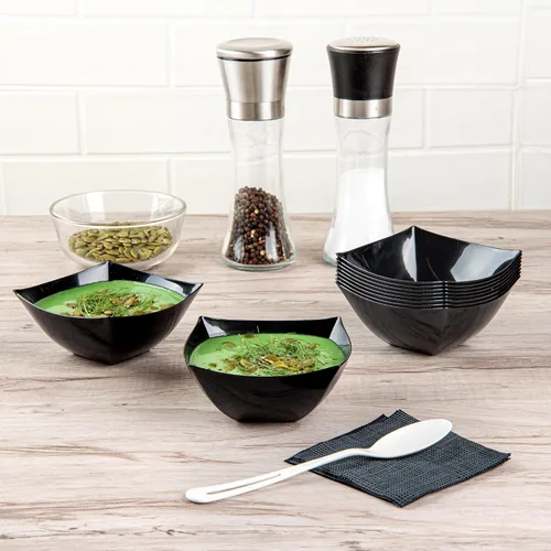 Miniatura 5 de Restaurantware Moderna - Cuencos de plástico de lujo de 8 onzas, 10 cuencos cuadrados desechables para ensalada, duraderos y resistentes