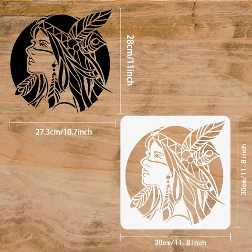 Miniatura 2 de FINGERINSPIRE Plantillas de pintura para mujeres nativas americanas de 11.8 x 11.8 pulgadas, plantillas de plástico para dibujo tribal, manualidades