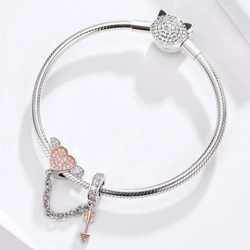 Miniatura 4 de Abalorio de plata de ley 925 con diseño de corazón auténtico, 100 % auténtico, para pulsera Pandora, collar de mujer, metal común, Abalorios de oro