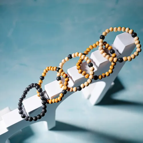 Miniatura 5 de Manfnee Pulsera de cuentas de madera para hombres y mujeres, difusor de aceite esencial de lava
