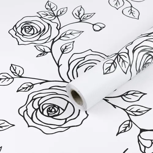 Miniatura 13 de Amiya Papel tapiz floral negro y dorado, línea de papel tapiz para despegar y pegar, estilo bohemio, retro, renovación de dormitorios, armarios