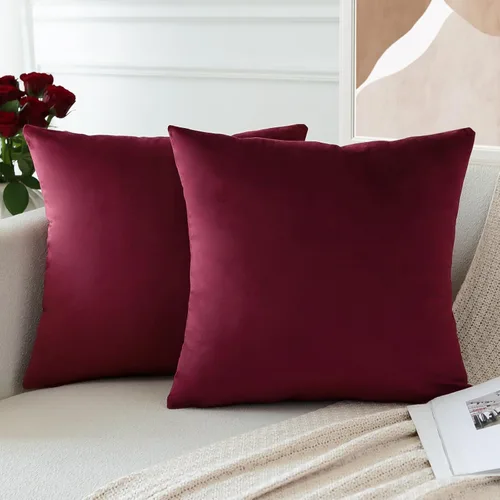 Miniatura 4 de OTOSTAR Paquete de 2 fundas de almohada decorativas de terciopelo suave de 18 x 18 pulgadas, fundas de cojín cuadradas sólidas para decoración
