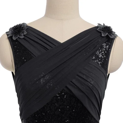 Miniatura 5 de ODASDO Elegante vestido de baile lírico para mujer, manga casquillo, falda de tul asimétrica, leotardo, disfraz contemporáneo XS-XL