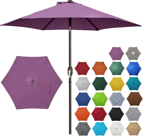 Miniatura 23 de Blissun sombrilla de patio de 7.5 pies, sombrilla de jardín, sombrilla de mercado al aire libre con botón de inclinación y manivela, gris oscuro