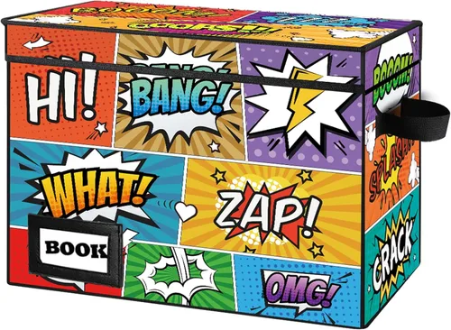 Caja de Almacenamiento de Cómics, 15.8" X 7.8" X 11.8", Resistente Plegable Contiene 160-180 Cómics Contenedor Organizador Estante (Dibujos Animados