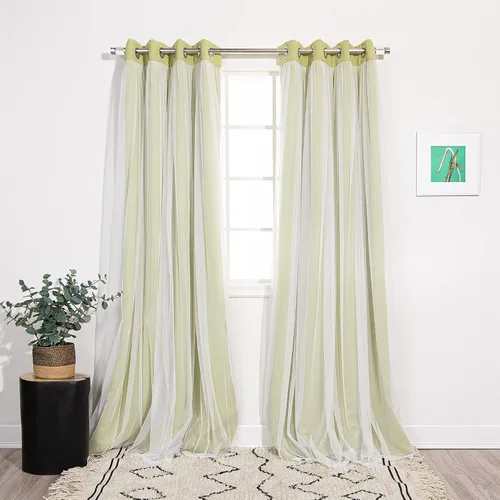 Miniatura 19 de Best Home Fashion Juego de 2 paneles de ventana de tul de encaje con aislamiento térmico y ojales de níquel de acero inoxidable para dormitorio