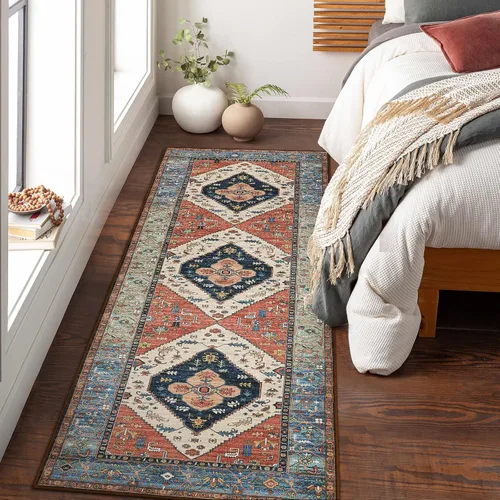 Miniatura 12 de Beeiva Alfombras florales de entrada, lavables para interiores, ultra fina, de 2 x 3 pies, antideslizante, para cocina, tapete de cachemira suave