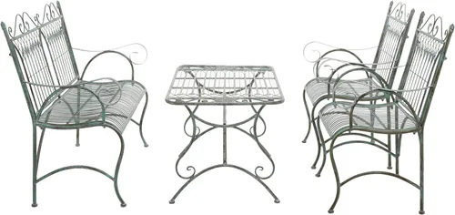 Miniatura 4 de SAFAVIEH Outdoor Collection Leah - Juego de 4 piezas de hierro forjado con pergamino victoriano, color verde oscuro antiguo