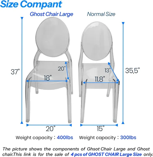 Miniatura 2 de Fohfurniture Juego de 8 32 sillas fantasmas transparentes grandes color humo de 20 pulgadas, sillas de comedor acrílicas apilables grises, sillas