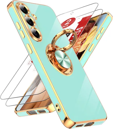 Miniatura 68 de LeYi Funda para Samsung Galaxy S22 Ultra con soporte de anillo giratorio de 360°, soporte magnético, chapado en oro rosa, borde protector para Negro
