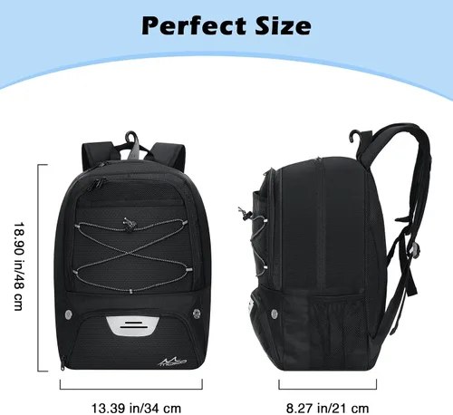 Miniatura 7 de MoKo Mochila de baloncesto con gancho, mochila grande de voleibol y fútbol, bolsa de gimnasio con compartimentos separados para pelotas y zapatos
