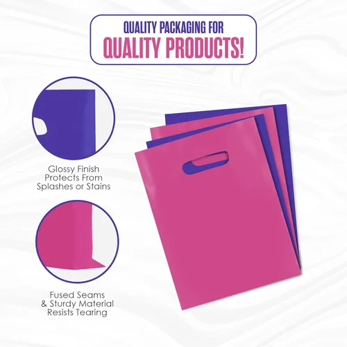 Miniatura 4 de Houseables Merchandise Bags, bolsas de compras, plásticas, 16" x 18", 100 unidades, 1.75 mil de espesor, baja densidad, brillante, color rosa