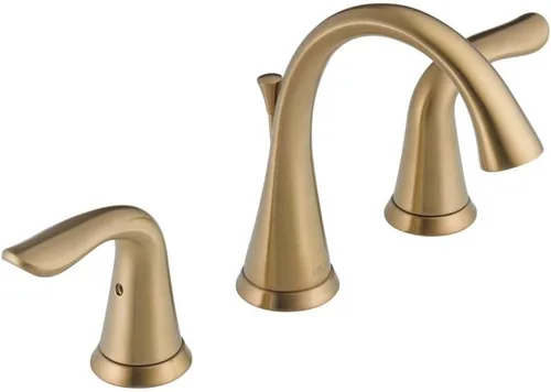 Delta Faucet Lahara - Grifo de baño de 2 llaves con tecnología de sellado de diamante y ensamblaje del drenaje de metal, bronce champán