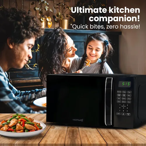 Miniatura 6 de Encimera de microondas pequeña de 0.7 pies cúbicos con pantalla digital, microondas de 700 vatios negro tiene 10 niveles de potencia y función