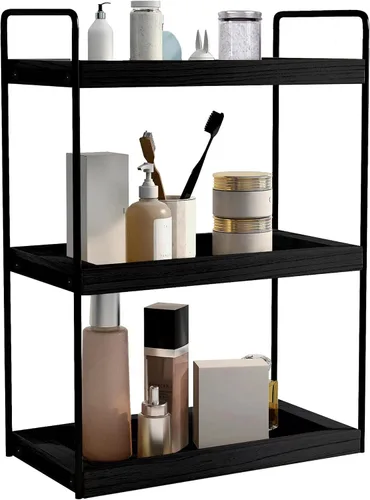 Dorhors Organizador de encimera de baño de 3 niveles, estante de almacenamiento de baño, bandeja de mostrador y organizador de tocador (negro)
