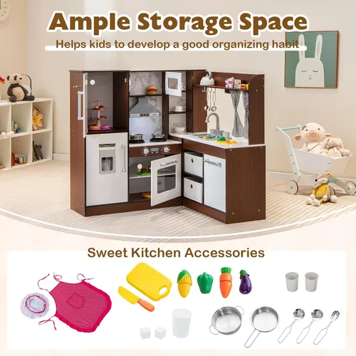Miniatura 4 de Costzon Juego de cocina para niños, juego de cocina de juguete de simulación para niños pequeños con luces y sonidos reales, fregadero y grifo