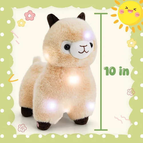 Miniatura 2 de BSTAOFY Animales de peluche de alpaca iluminados de 10 pulgadas, llama beige, juguete de peluche suave con luces nocturnas coloridas que brillan