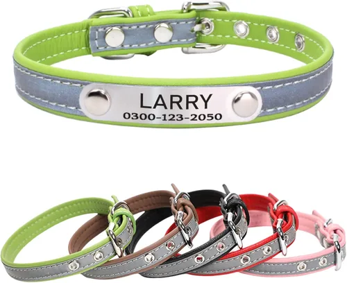 Miniatura 12 de Collar reflectante personalizado para perros y gatos con placa de nombre grabada, lindo collar rojo para cachorros, gatitos, perros y gatos