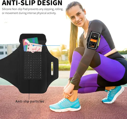 Miniatura 7 de Brazalete deportivo para teléfono móvil con bolsillo para auriculares. Para iPhone 16 15 Pro 14 Plus 13 11 XR XS, y Samsung Galaxy S24/S10. Negro