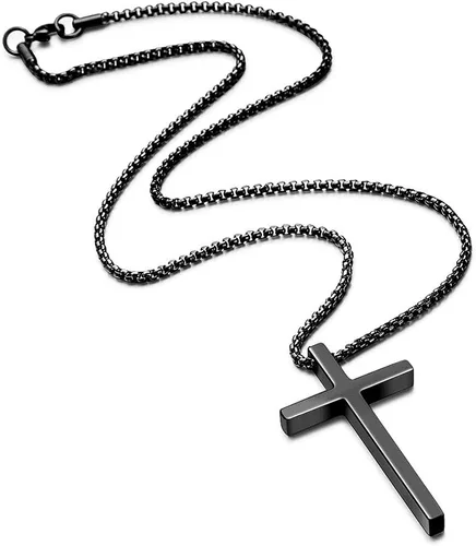 Miniatura 3 de M MOOHAM- Collar con dije de cruz de acero inoxidable para hombre, cadena de eslabones cuadrados de 16 a 30 pulgadas, color plateado, negro, dorado