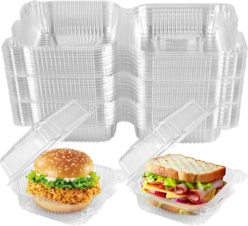 NPLUX 25 Pack de Envases Desechables con Bisagras de Plástico Transparente y Engrosado para Llevar Alimentos, Recipientes para Tartas con Tapa, 5.8