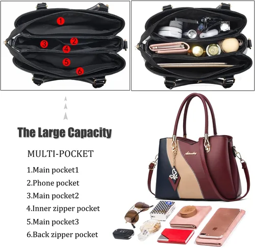 Miniatura 5 de Bolsos y carteras para mujer de DAINAOTM, bolsos estilo tote de cuero PU, cartera de señora con asa superior, bolso cruzado, bolso de hombro PU