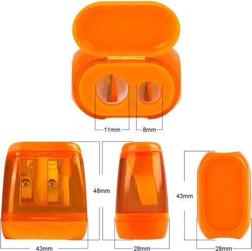 Miniatura 2 de Paquete de 4 sacapuntas manuales de doble agujero con tapa para niños, escuela, oficina, hogar (azul, verde, naranja, rosa)