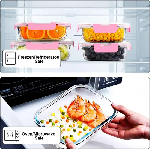 Miniatura 4 de VERONES Paquete de 10 recipientes de vidrio para preparar comidas, recipientes herméticos de vidrio para almuerzos, juego de recipientes apilables