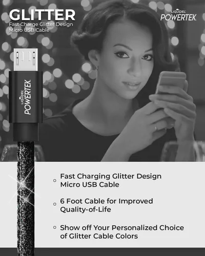 Miniatura 3 de Liquipel Powertek - Cable de carga micro USB para teléfonos celulares y dispositivos electrónicos, 6 pies (negro)