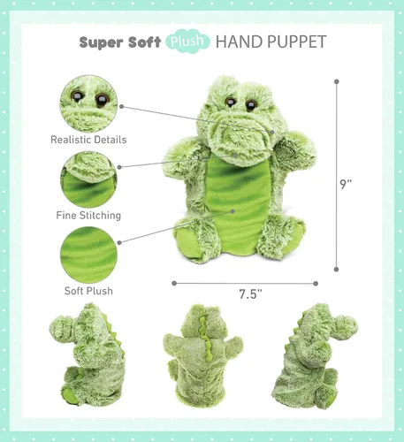 Miniatura 2 de DolliBu - Marioneta de mano de cocodrilo de peluche para niños, juguete de peluche suave para espectáculos de marionetas, teatros de marionetas