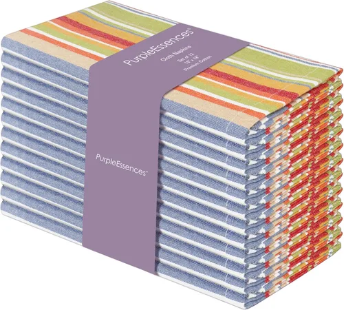 Miniatura 10 de PurpleEssences Servilletas de tela a rayas - Juego de 12 - 100% algodón - 18 x 18 pulgadas - Servilletas de cena para Navidad, vacaciones de blanco