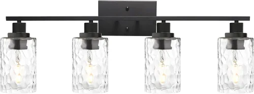 Miniatura 11 de MELUCEE Iluminación de pared interior 2 luces mate negra con vidrio martillado transparente, lámpara de pared moderna para tocador de baño